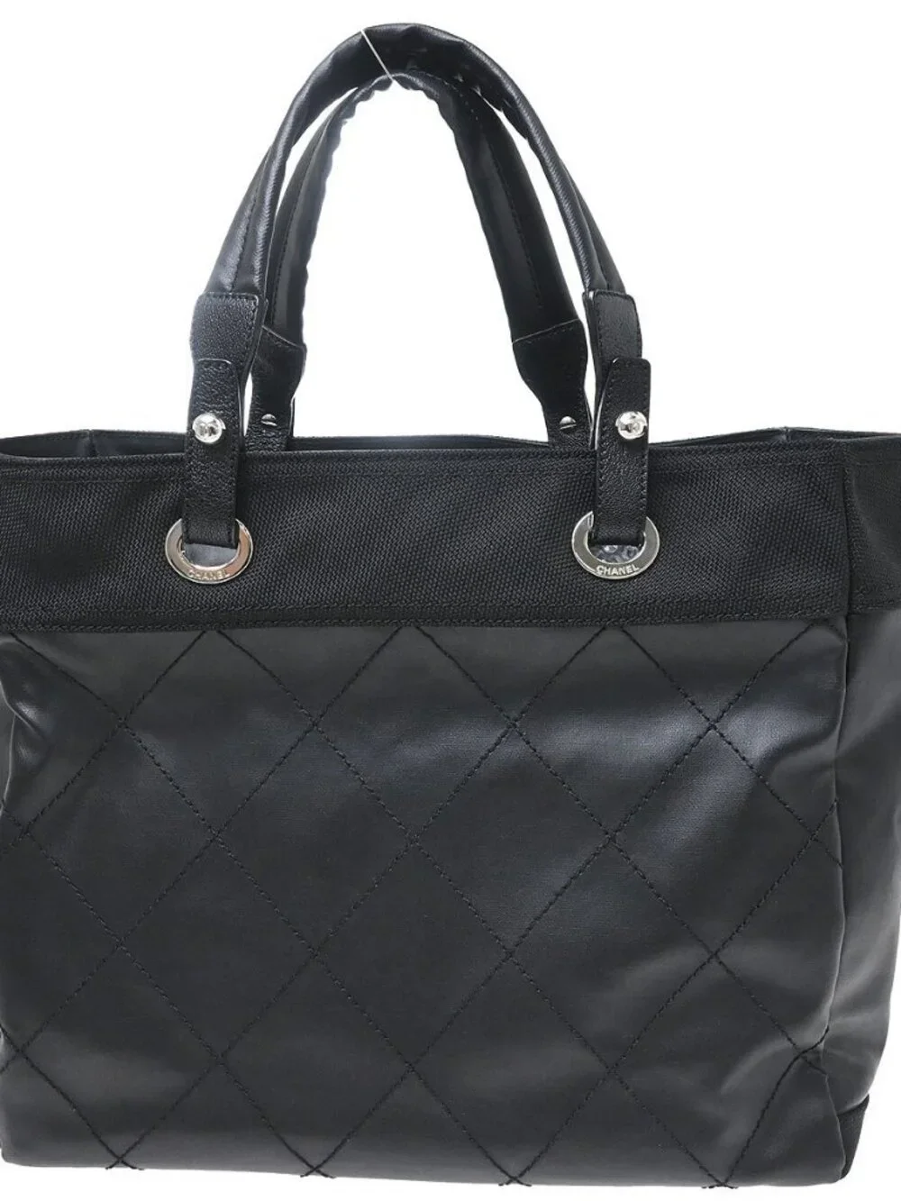 Best08 Chanel Black Coated Canvas Paris-Biarritz MM Tote Handbag NQ11493